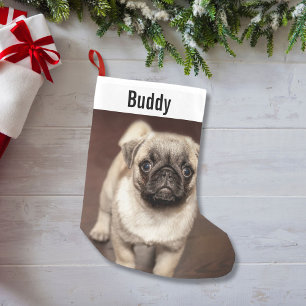 Meia De Natal Pequena Foto personalizada do cão-canino e seu nome do cão