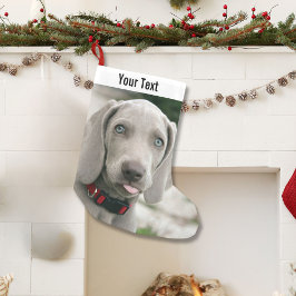 Meia De Natal Pequena Foto personalizada do cão Weimaraner e nome do cão