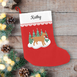 Meia De Natal Pequena Fox Red Labrador Natal Evergreen Trees