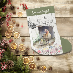 Meia De Natal Pequena Frango De Pedra De Plymouth Floral Francês
