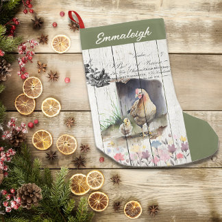 Meia De Natal Pequena Frango De Pedra De Plymouth Floral Francês