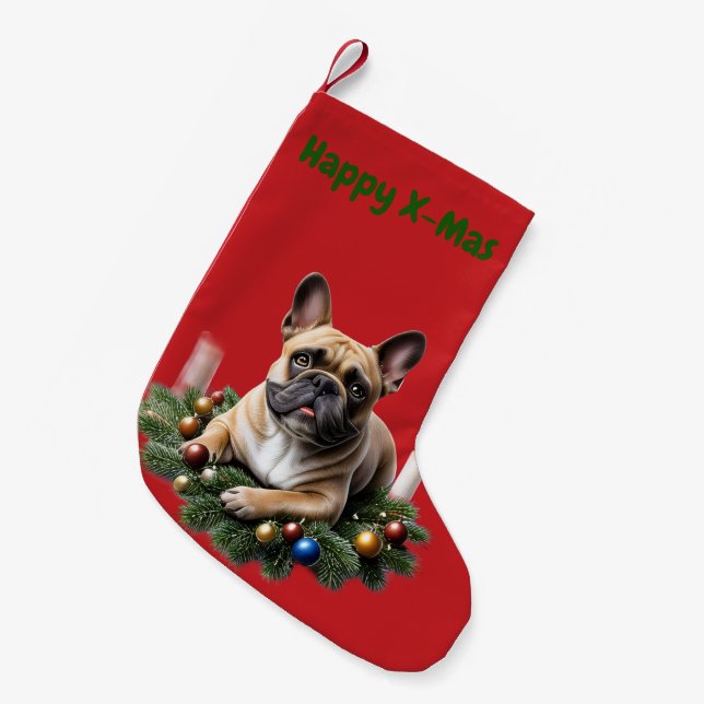 Meia De Natal Pequena Französische Bulldogge Weihnachten French Bulldog (Frente (Pendurada))