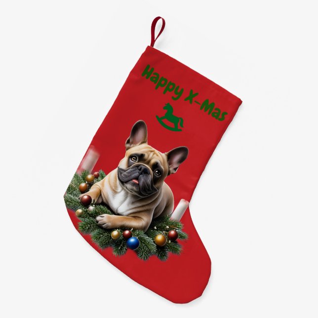 Meia De Natal Pequena Französische Bulldogge Weihnachten French Bulldog (Frente (Pendurada))