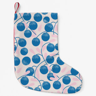 Meia De Natal Pequena Frutas azuis, folhas cor-de-rosa, design sem costu