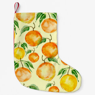 Meia De Natal Pequena Frutas de citros de aquarela, padrão tropical.