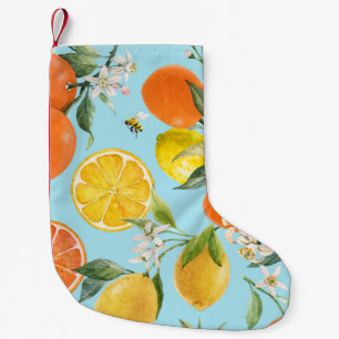 Meia De Natal Pequena Frutas de Citros de Aquarelas: Desenhados à Mão