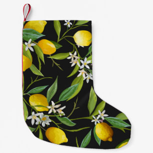 Meia De Natal Pequena Frutas de limão e flores em fundo escuro