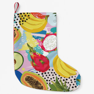 Meia De Natal Pequena Frutas Tropicais, Padrão De Vintage Invisível.