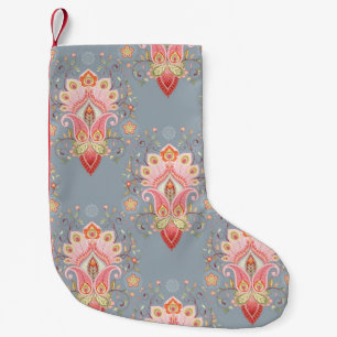 Meia De Natal Pequena Fundo da Pena de Peacock Oriental Paisley