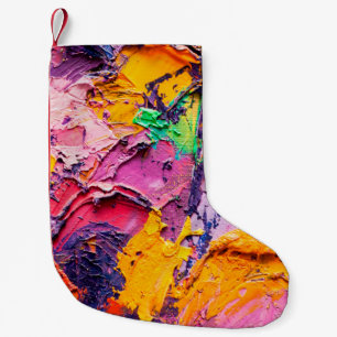 Meia De Natal Pequena fundo de abstrato. Pintura a óleo na canvas. M