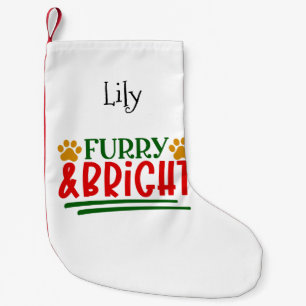 Meia De Natal Pequena Furry and Bright with Paw Prints Pet Themed