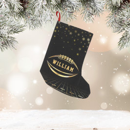 Meia De Natal Pequena Futebol Americano Preto e Dourado Nome Personaliza