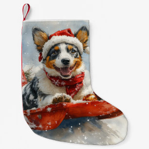 Meia De Natal Pequena Gado Australiano em Trenó Deixe Nevar Natal