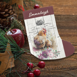 Meia De Natal Pequena Galinha Floral Leghorn