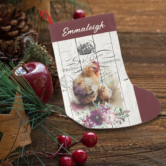 Meia De Natal Pequena Galinha Floral Leghorn (Criador carregado)
