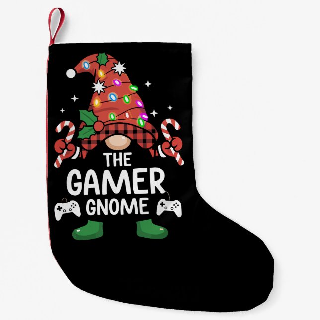 Meia De Natal Pequena Gamer Gnomo Buffalo - Xadrez Correspondente ao Xma (Frente)