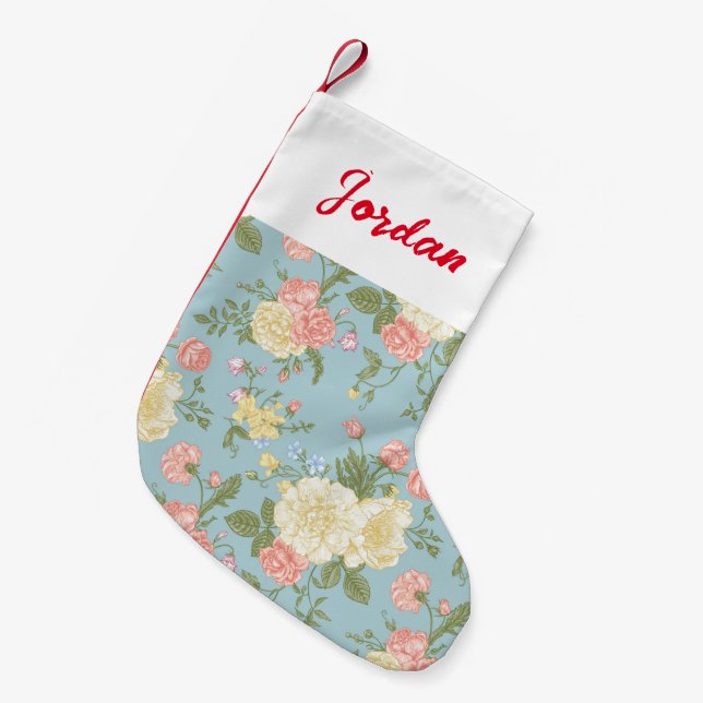 Meia De Natal Pequena Garden Peony Floral Patterno (Frente (Pendurada))