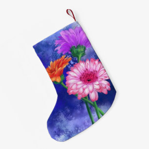 Meia De Natal Pequena Garganta Gerberas de Três Cores - Desenho de Arte