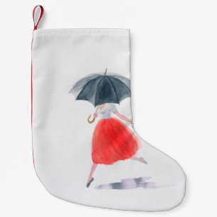 Meia De Natal Pequena Garota com guarda-chuva na chuva. ilustração da 