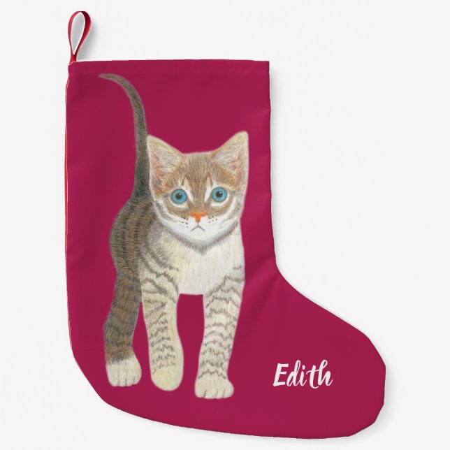Meia De Natal Pequena Gatinho Malhado (Frente)