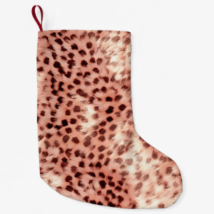 Meia De Natal Pequena Gato Bonito, Rosa Dourado, Leopardo