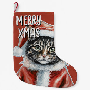 Meia De Natal Pequena Gato Com Roupa De Pai Natal - Natal 1
