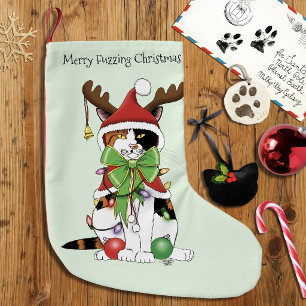 Meia De Natal Pequena Gato de Natal Calico Verde Festivo e Divertido