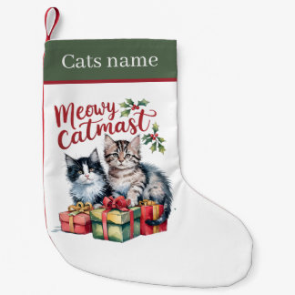 Meia De Natal Pequena Gato de Natal festivo adicionar nome