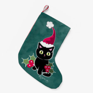 Meia De Natal Pequena Gato de Natal Gótico Verde