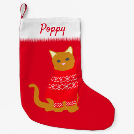 Meia De Natal Pequena Gato de Natal no Jumper Vermelho Festivo
