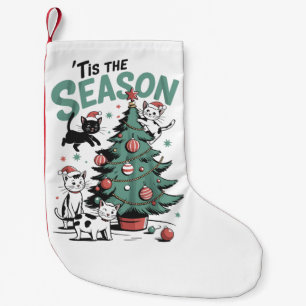Meia De Natal Pequena Gato de Natal Retro É a Temporada Meowy Catmas
