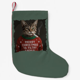 Meia De Natal Pequena Gato engraçado de Natal fumando Meme sarcástico de