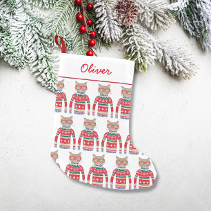 Meia De Natal Pequena Gato engraçado do amante do gato que veste a