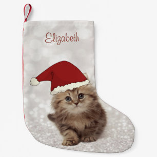 Meia De Natal Pequena Gato Engraçado Fofo Com Chapéu de Papai Noel, Boke