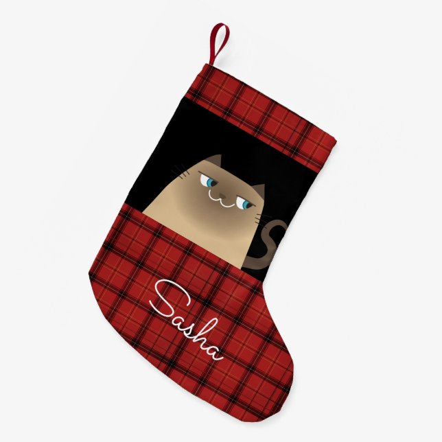 Meia De Natal Pequena Gato Fofo (Frente (Pendurada))
