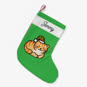 Meia De Natal Pequena Gato Listrado Gengibre Fofo com Nome Personalizado