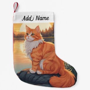 Meia De Natal Pequena Gato Persa Laranja