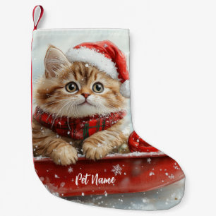 Meia De Natal Pequena Gato Persa no Trenó Dêixe Nevar Natal