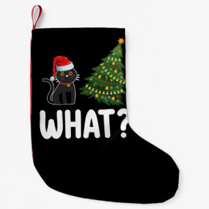 Meia De Natal Pequena Gato Preto a Empurrar Árvore de Natal Divertido