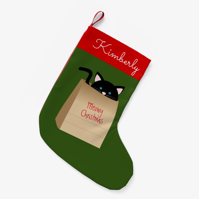 Meia De Natal Pequena Gato Preto De Natal Do Saco (Frente (Pendurada))