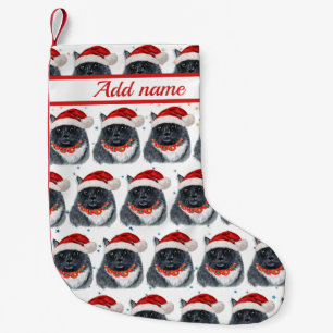 Meia De Natal Pequena Gato Preto e Branco Aquarela Chapéu de Papai Noel