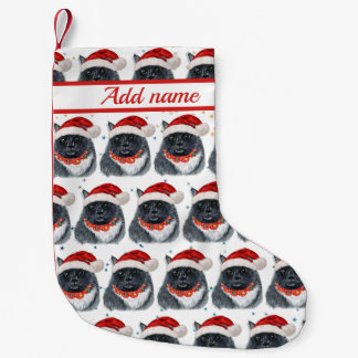 Meia De Natal Pequena Gato Preto e Branco Aquarela Chapéu de Papai Noel 