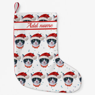 Meia De Natal Pequena Gato Preto e Branco de Aquarela de Natal