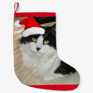 Meia De Natal Pequena Gato preto e branco de Natal