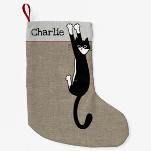 Meia De Natal Pequena Gato Preto e Branco  Feriado de Gato de Tuxedo Eng