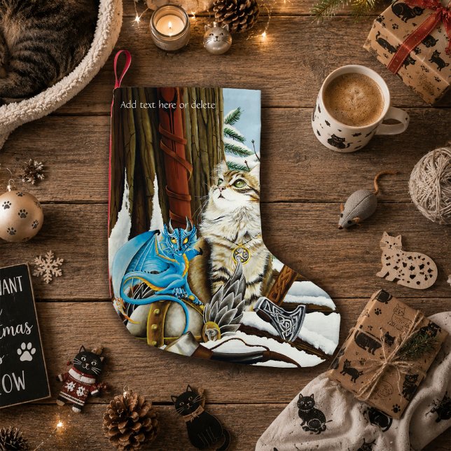 Meia De Natal Pequena Gato Viking Azul Dragão Fantasia (Criador carregado)