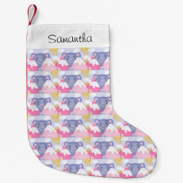 Meia De Natal Pequena Gato Whimsso e Montanhas de Inverno com Sol Gelado