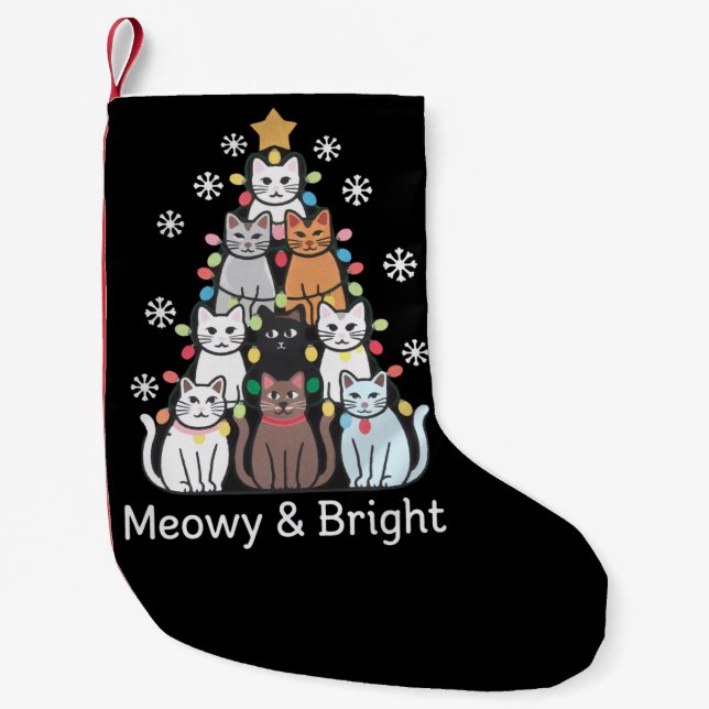 Meia De Natal Pequena Gatos Árvore de Natal Meowy Bright Xmas (Frente)