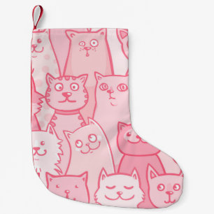 Meia De Natal Pequena Gatos Cor-De-Rosa, Padrão Adorável Sem Olhos.