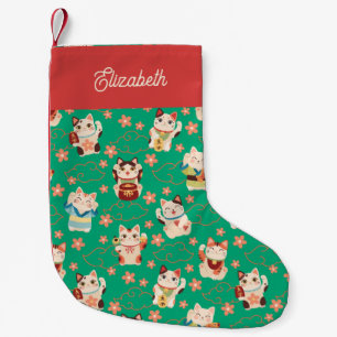 Meia De Natal Pequena Gatos da Sorte Maneki Neko Personalizados